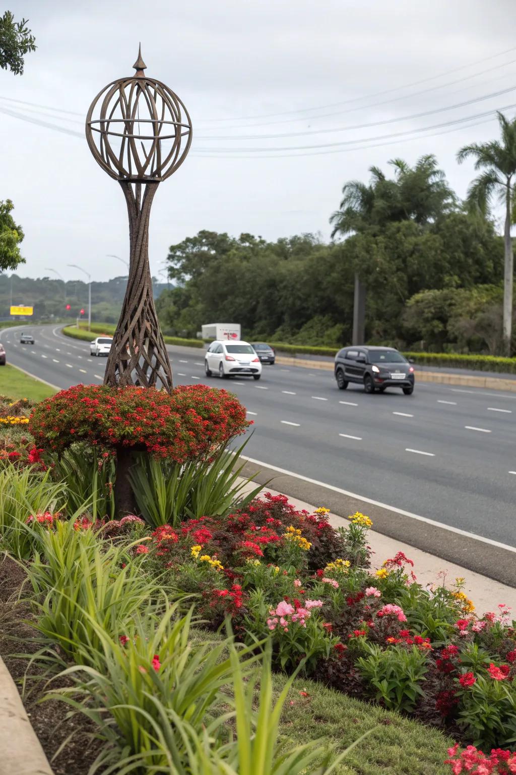 Art installations add a creative flair to median designs.