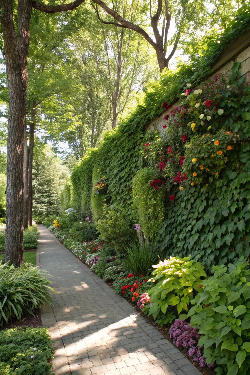 A living wall adds dynamic greenery to vertical spaces.