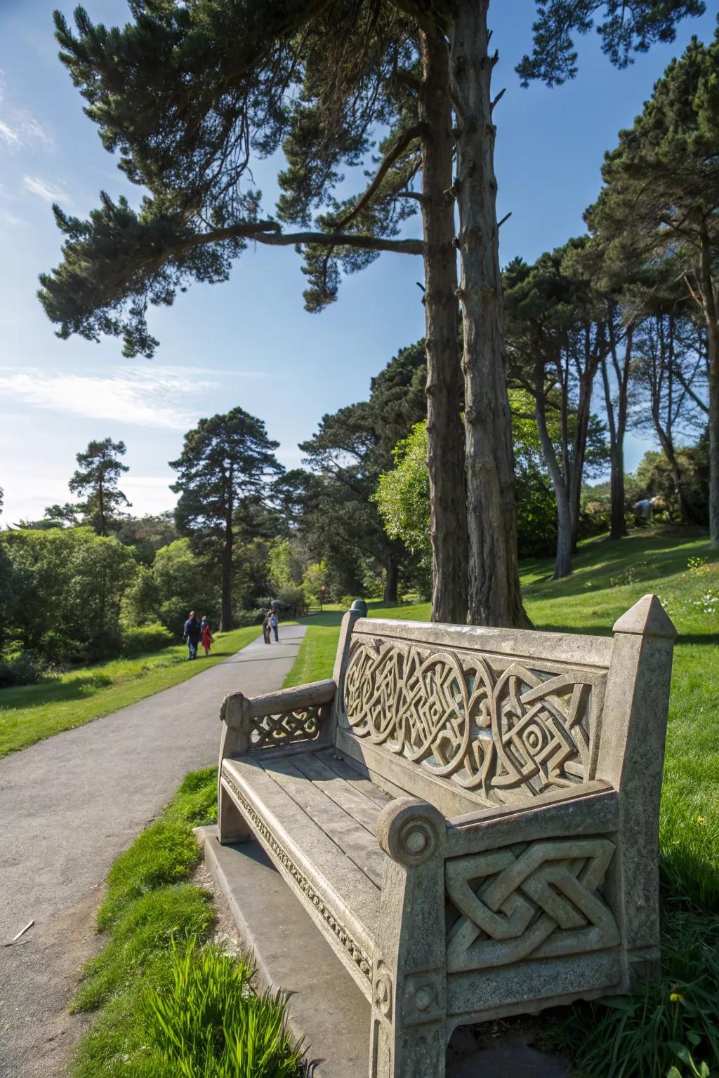 A bench with cultural motifs celebrating heritage.
