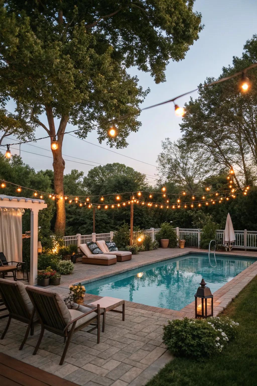 Create a charming evening setting with cozy lighting.