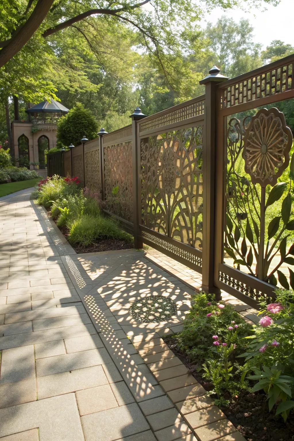 Custom metal panels turn fences into art pieces.