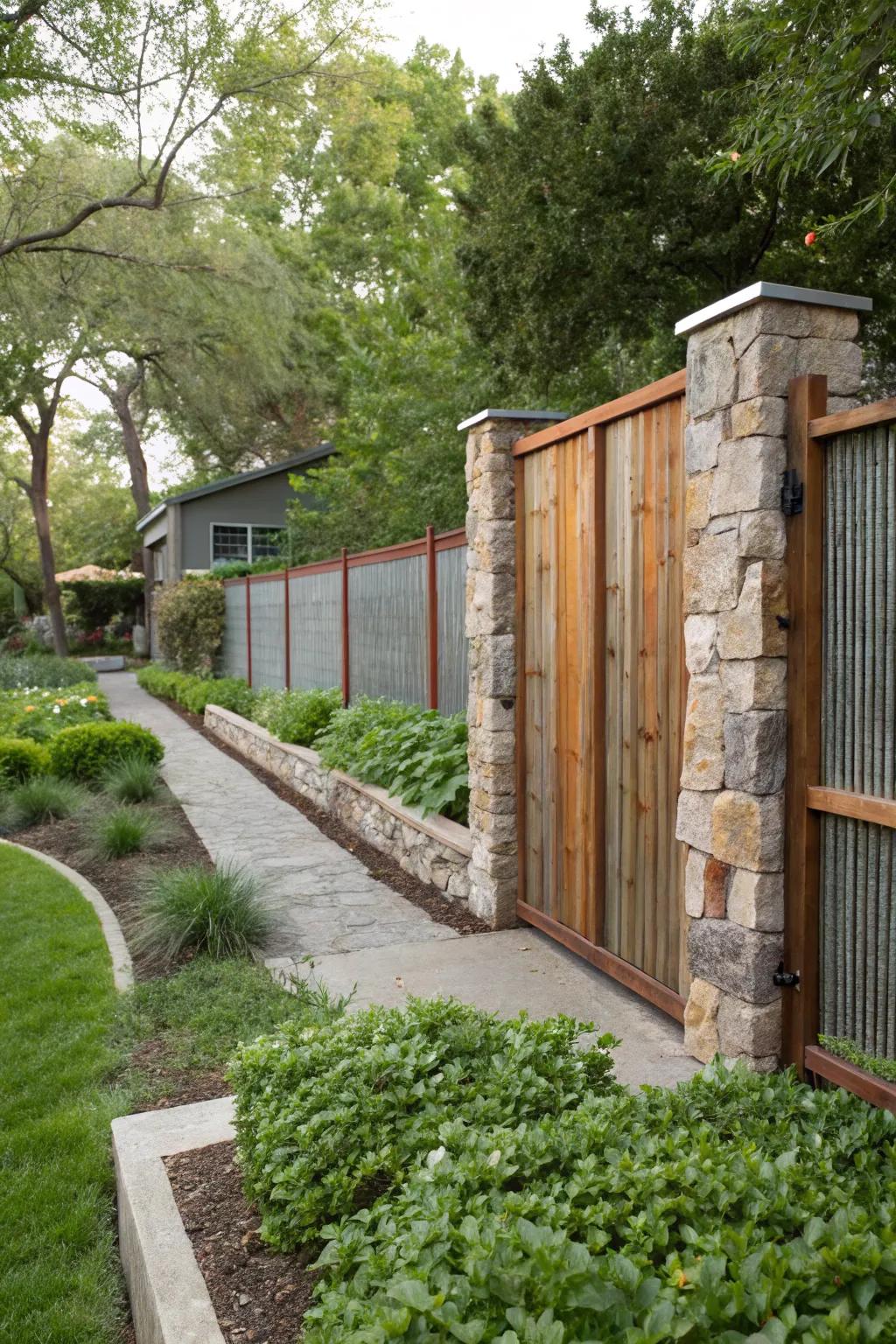 Versatile design with mixed material fencing.