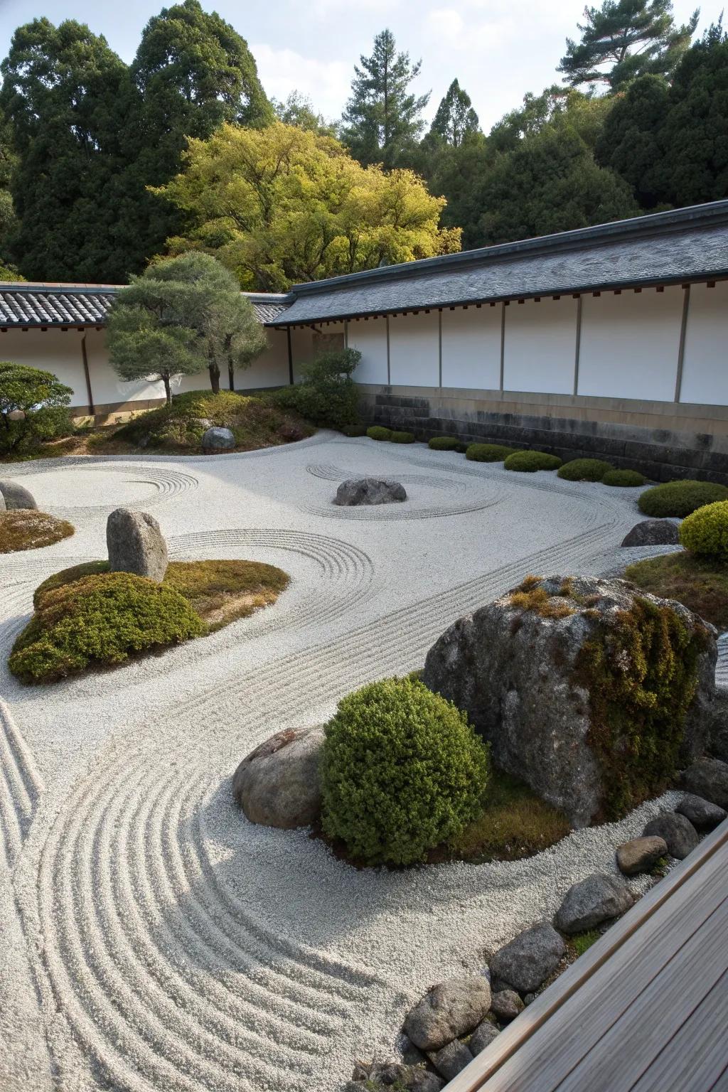 Zen gardens provide a peaceful retreat with their minimalist design.