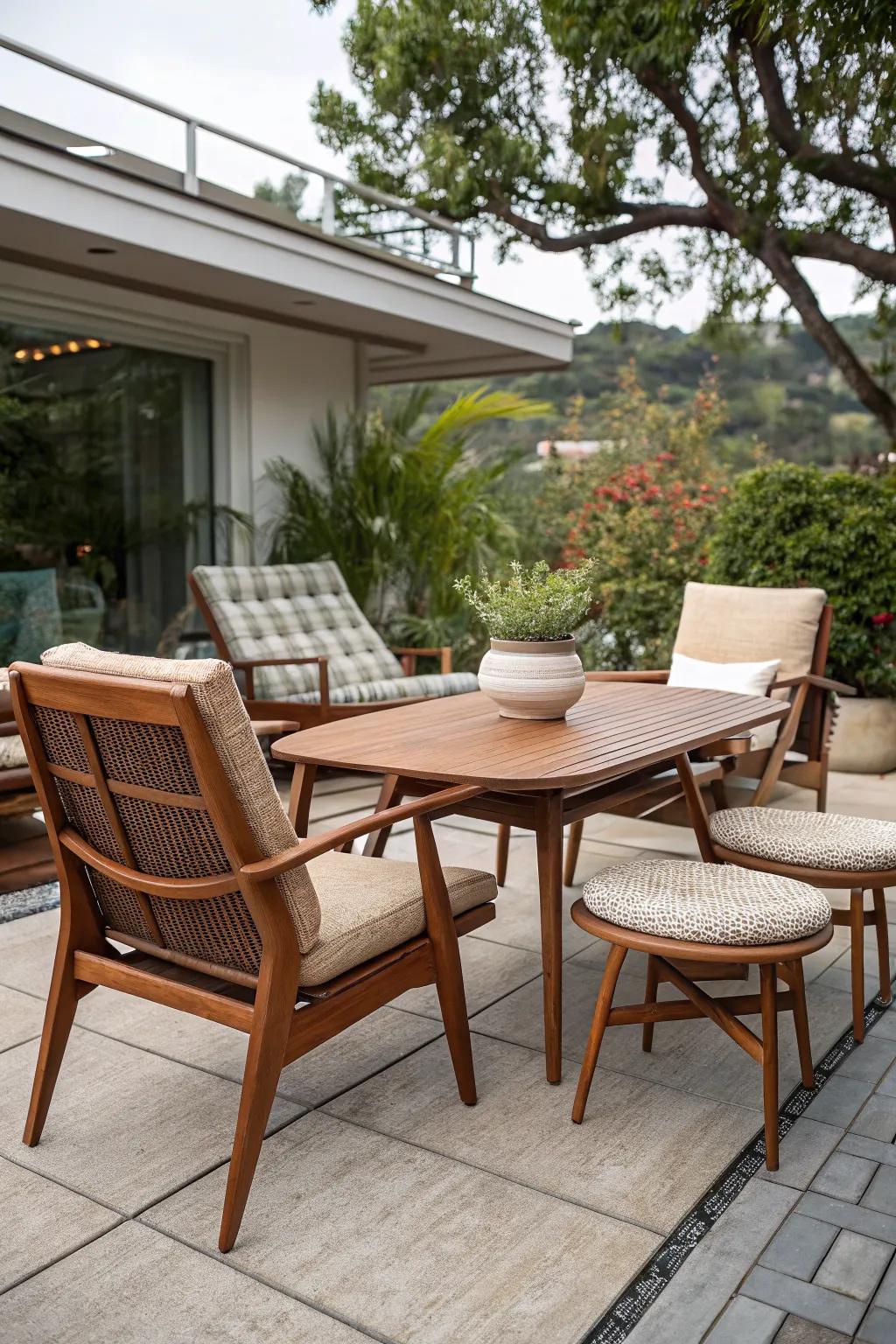 Vintage finds add a unique touch to this mid-century modern patio.