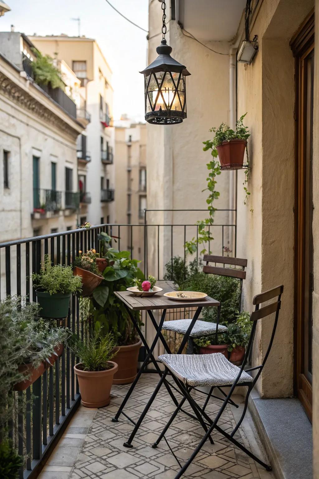 Enjoy alfresco dining with a bistro setup on your balcony.