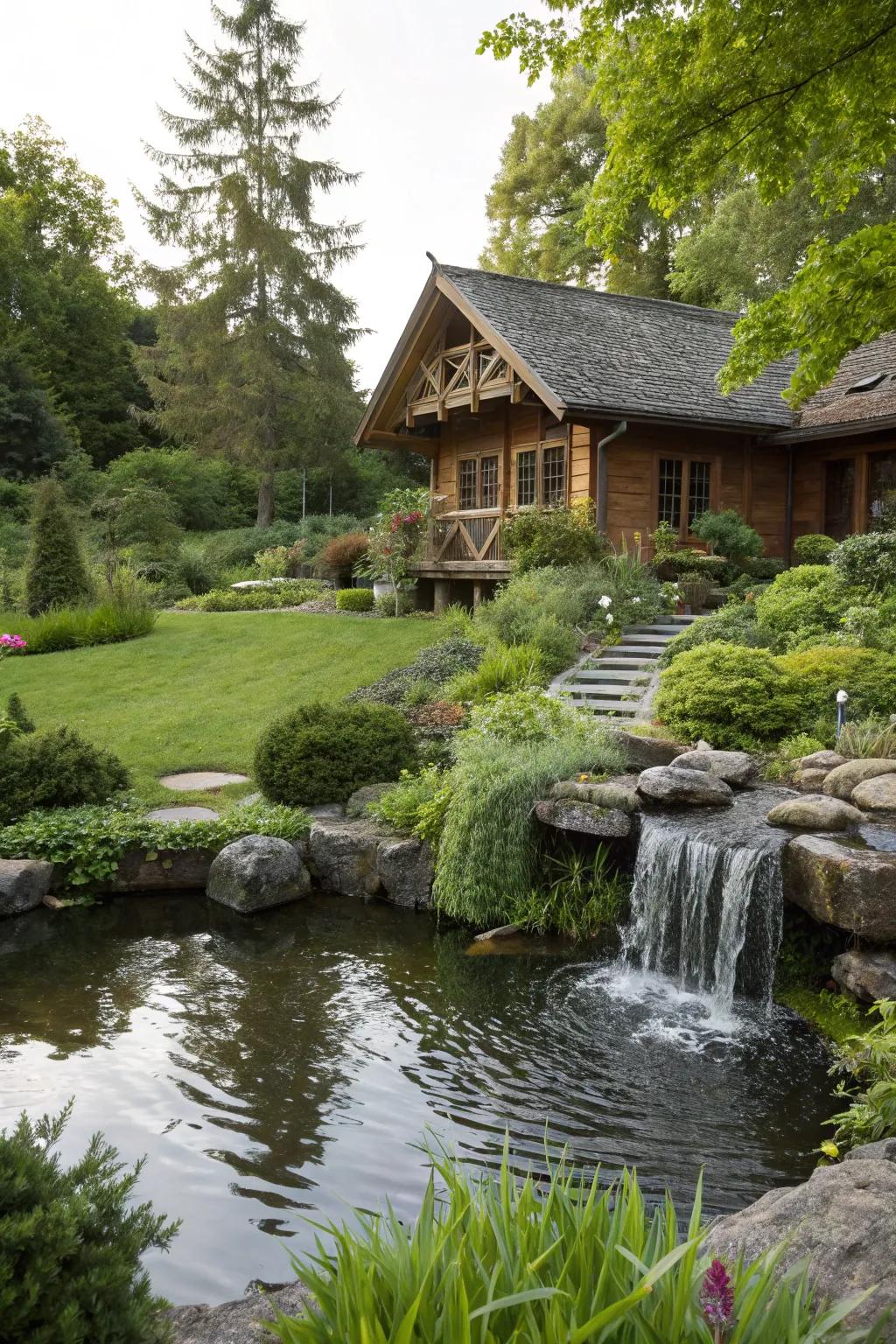Water features add a soothing element to exteriors.