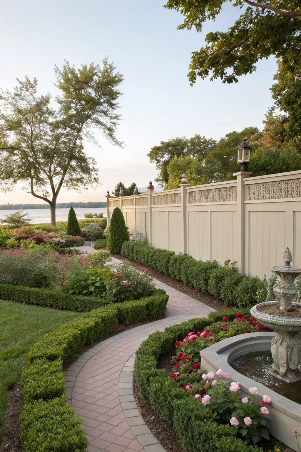Soft taupe fences offer understated elegance and a calming effect.