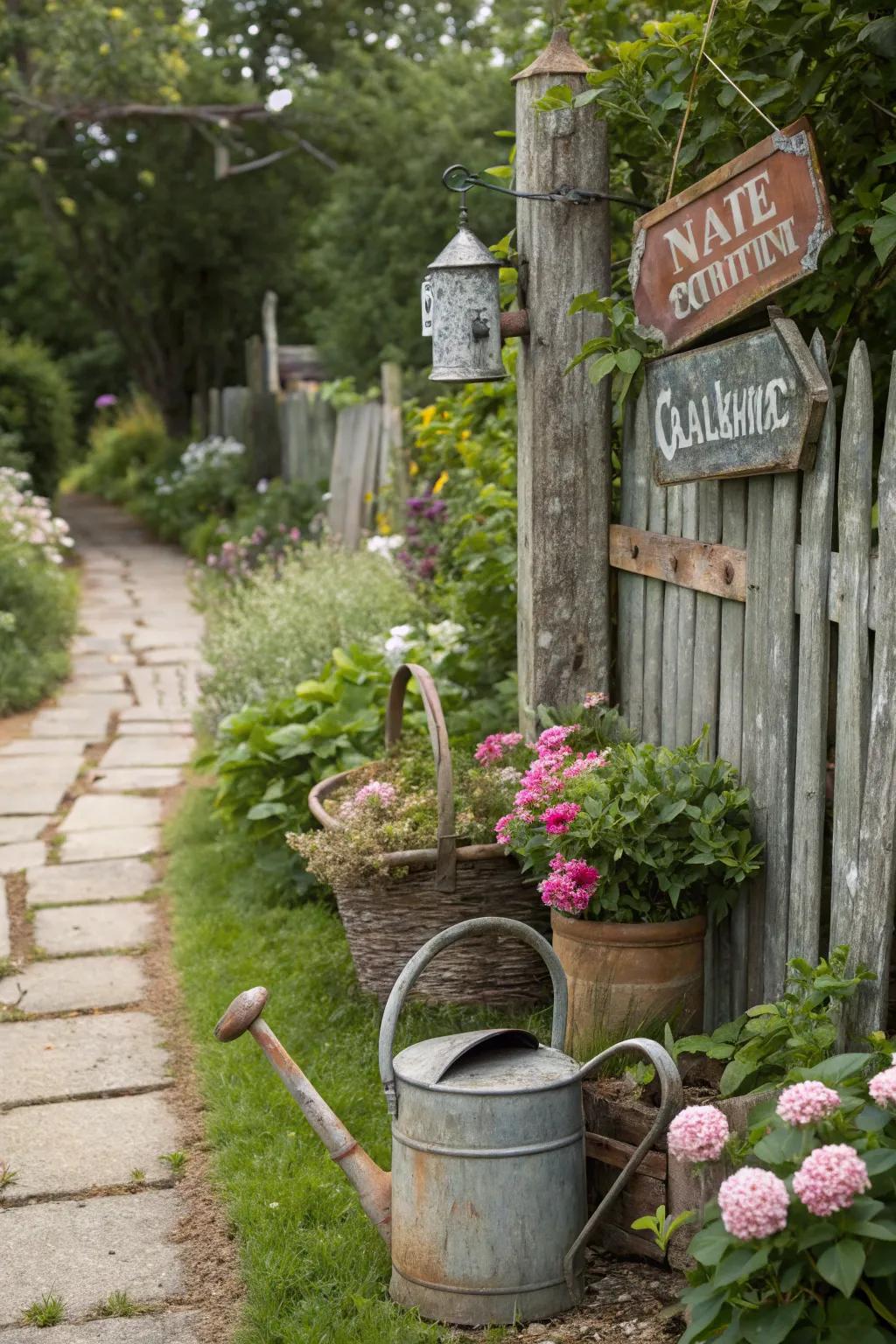 Rustic accents add historical charm to gardens
