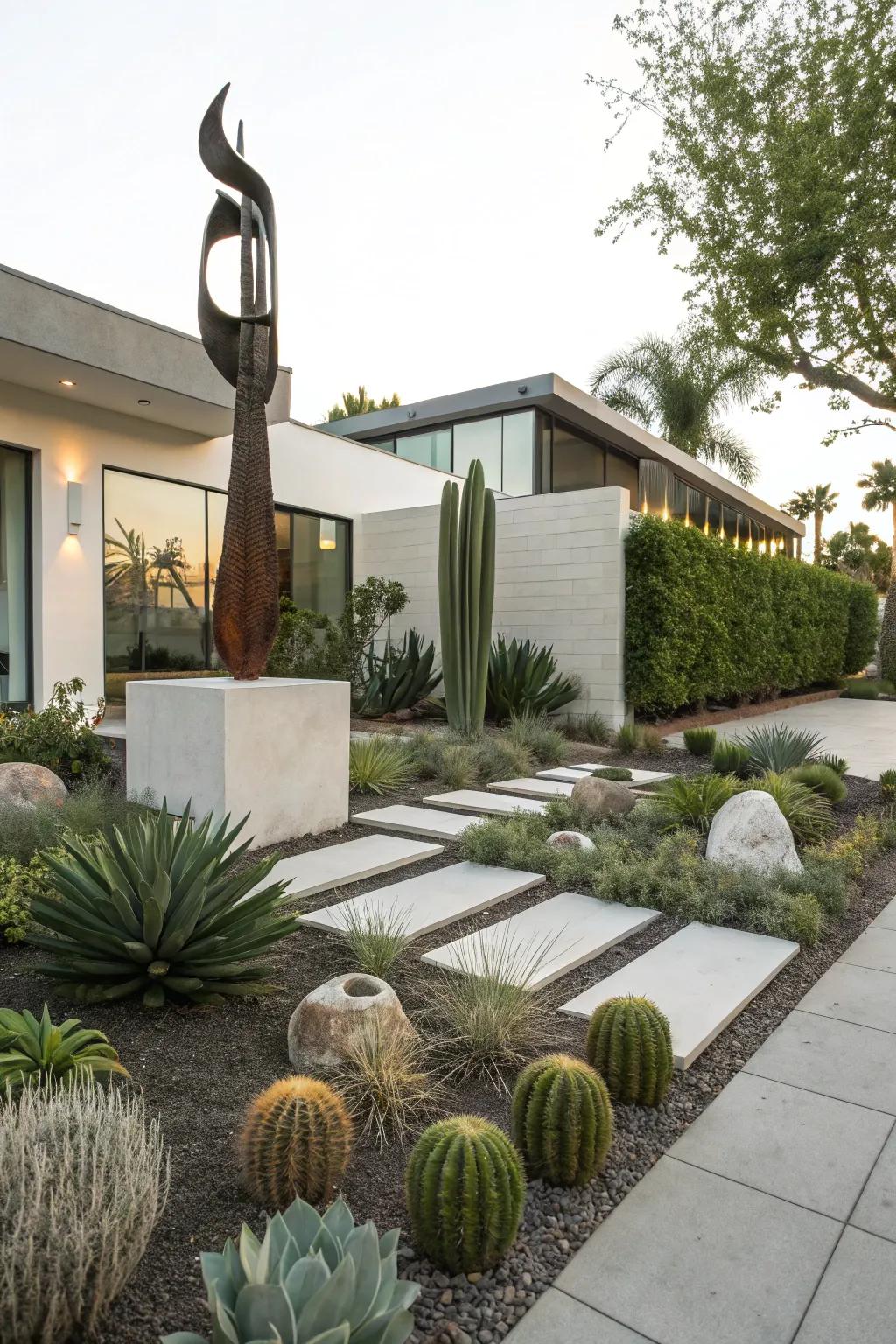 Sculptures add personality and a focal point to modern landscapes.