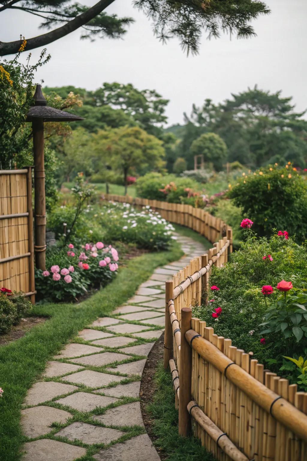 Bamboo edging offers simplicity and a serene garden atmosphere.
