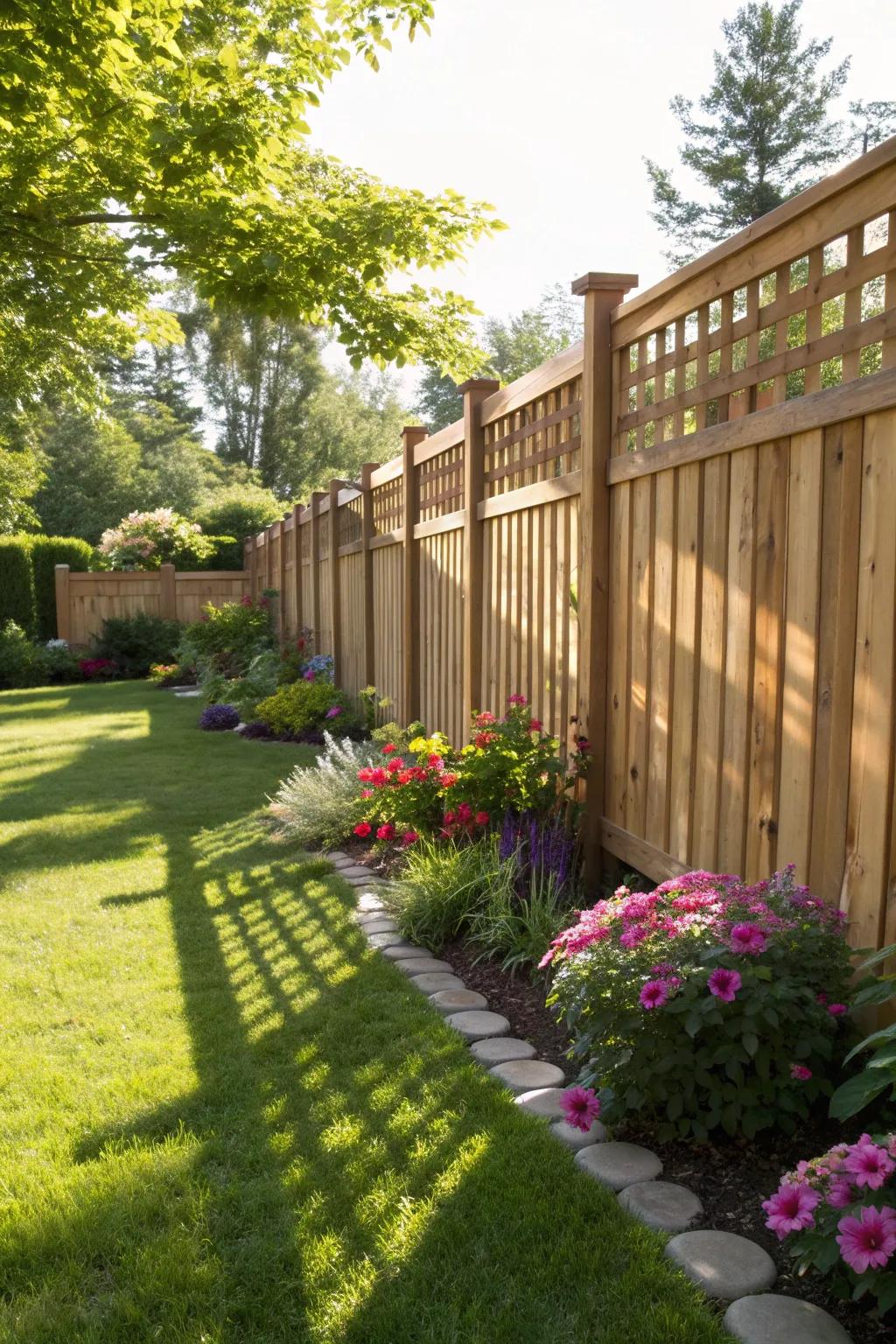 The shadow box design offers beauty and function for both sides of the fence.