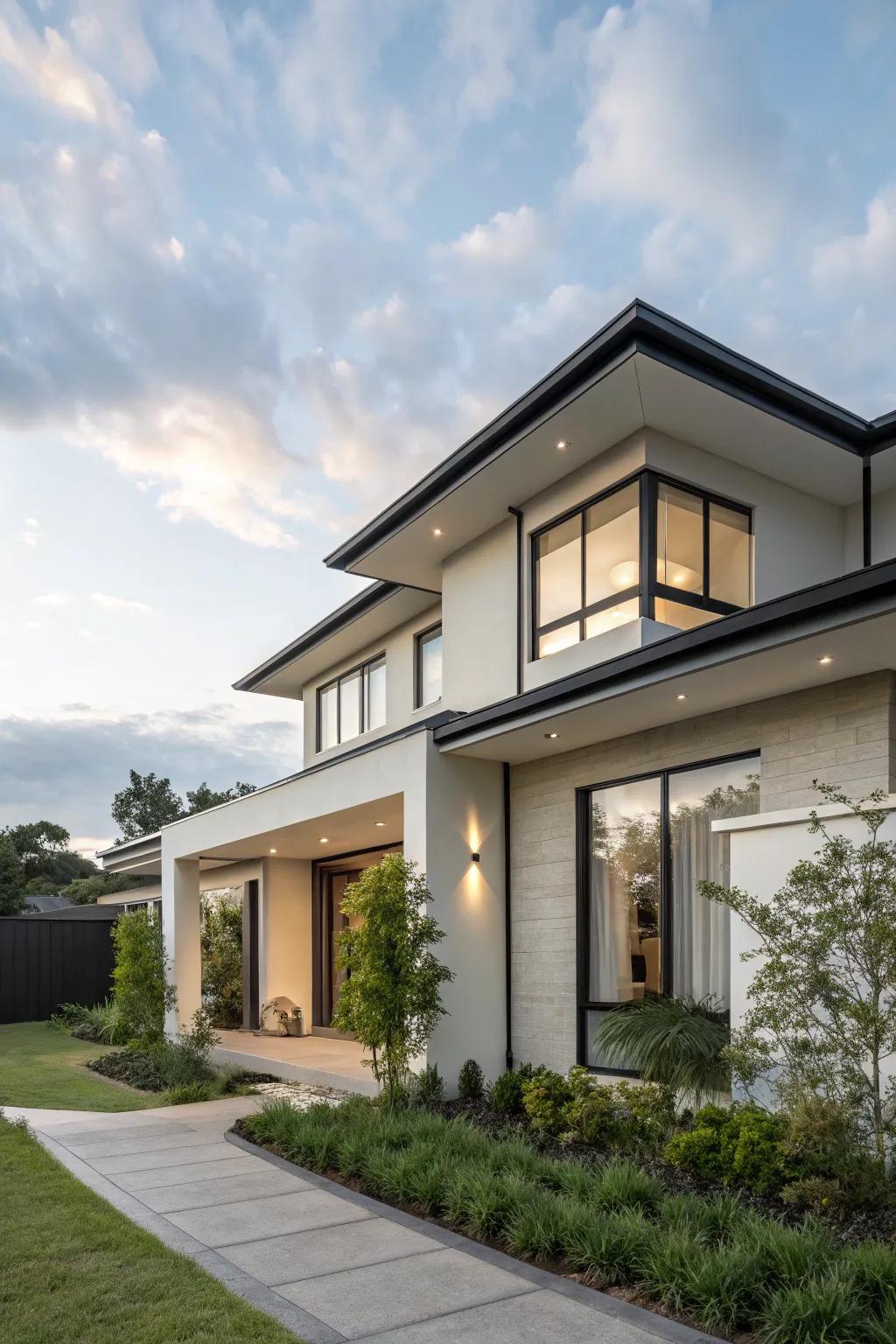 Minimal trim and rooflines enhance the elegance of this facade.
