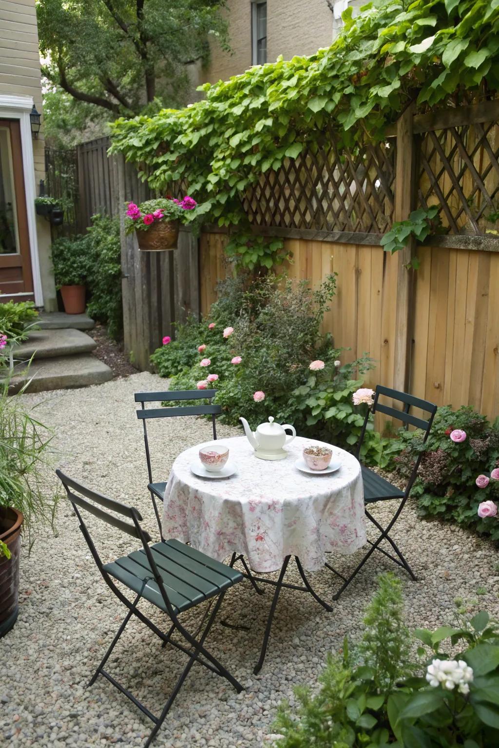 A bistro corner makes for a charming addition to any patio.
