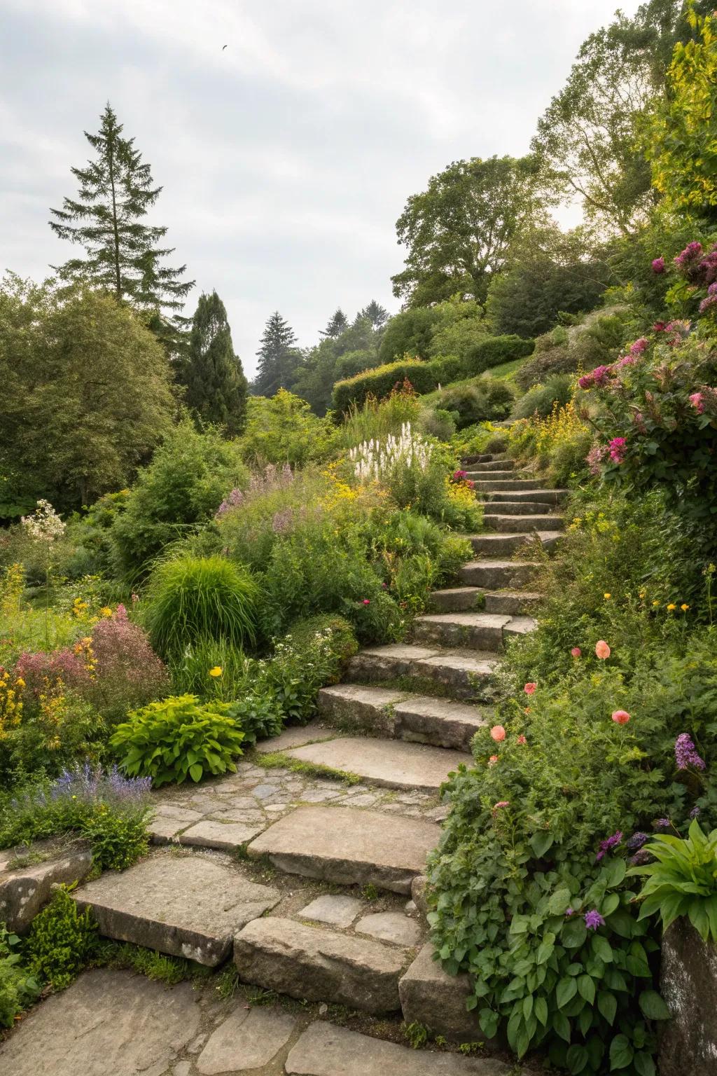 Stone steps that elegantly connect your garden spaces.