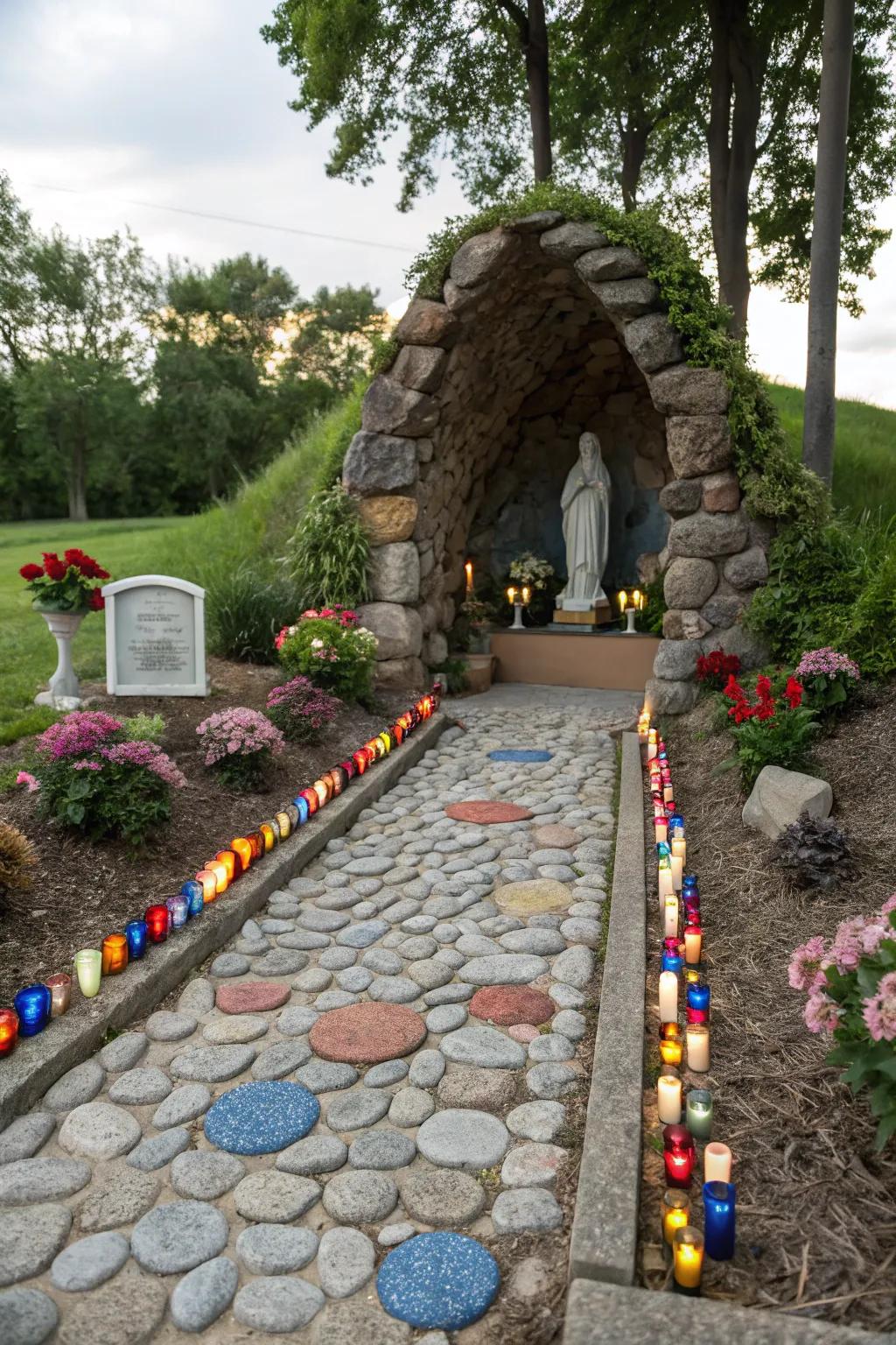 Colorful pebbles add a playful touch to your grotto.
