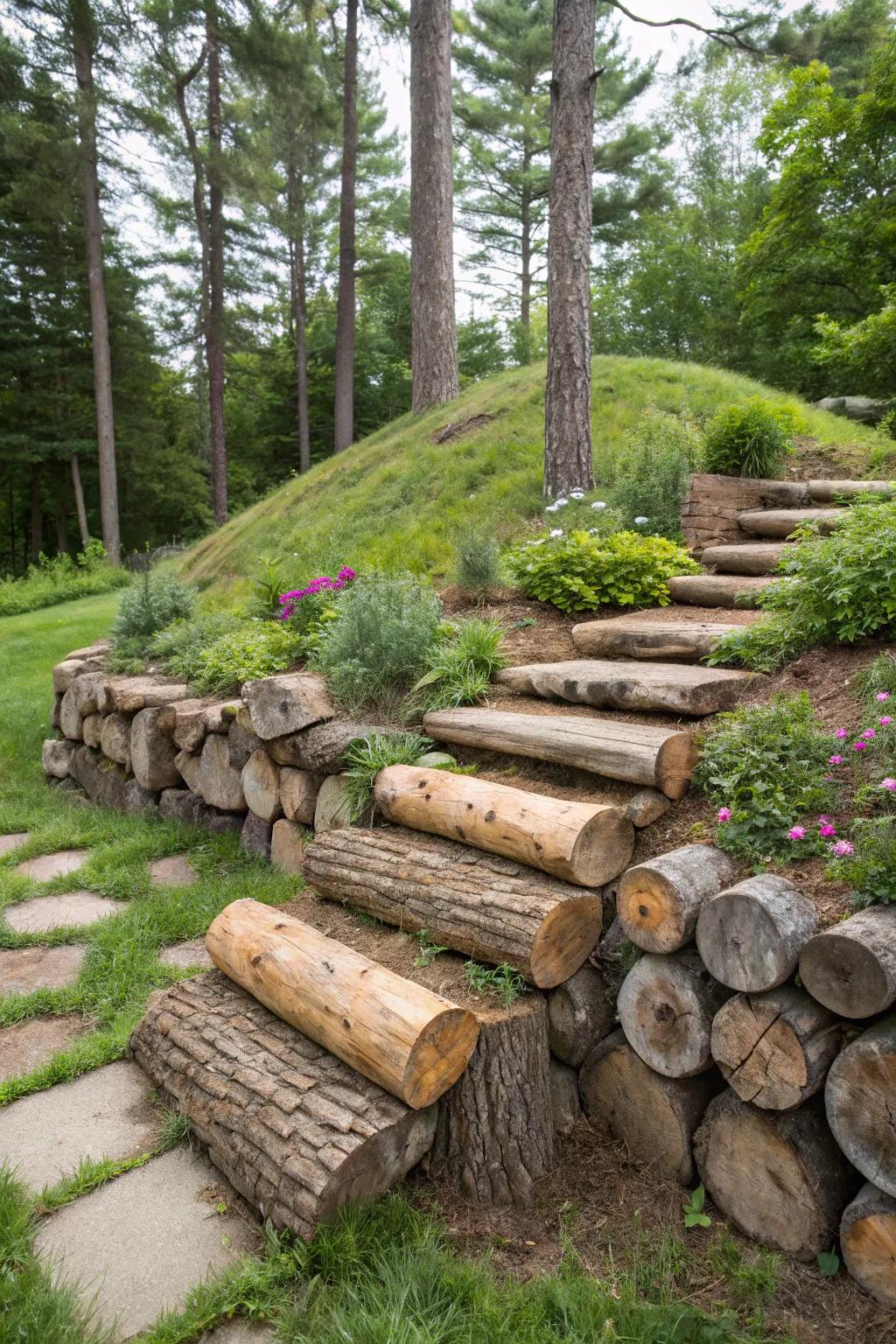 Natural logs offer rustic charm and functionality.
