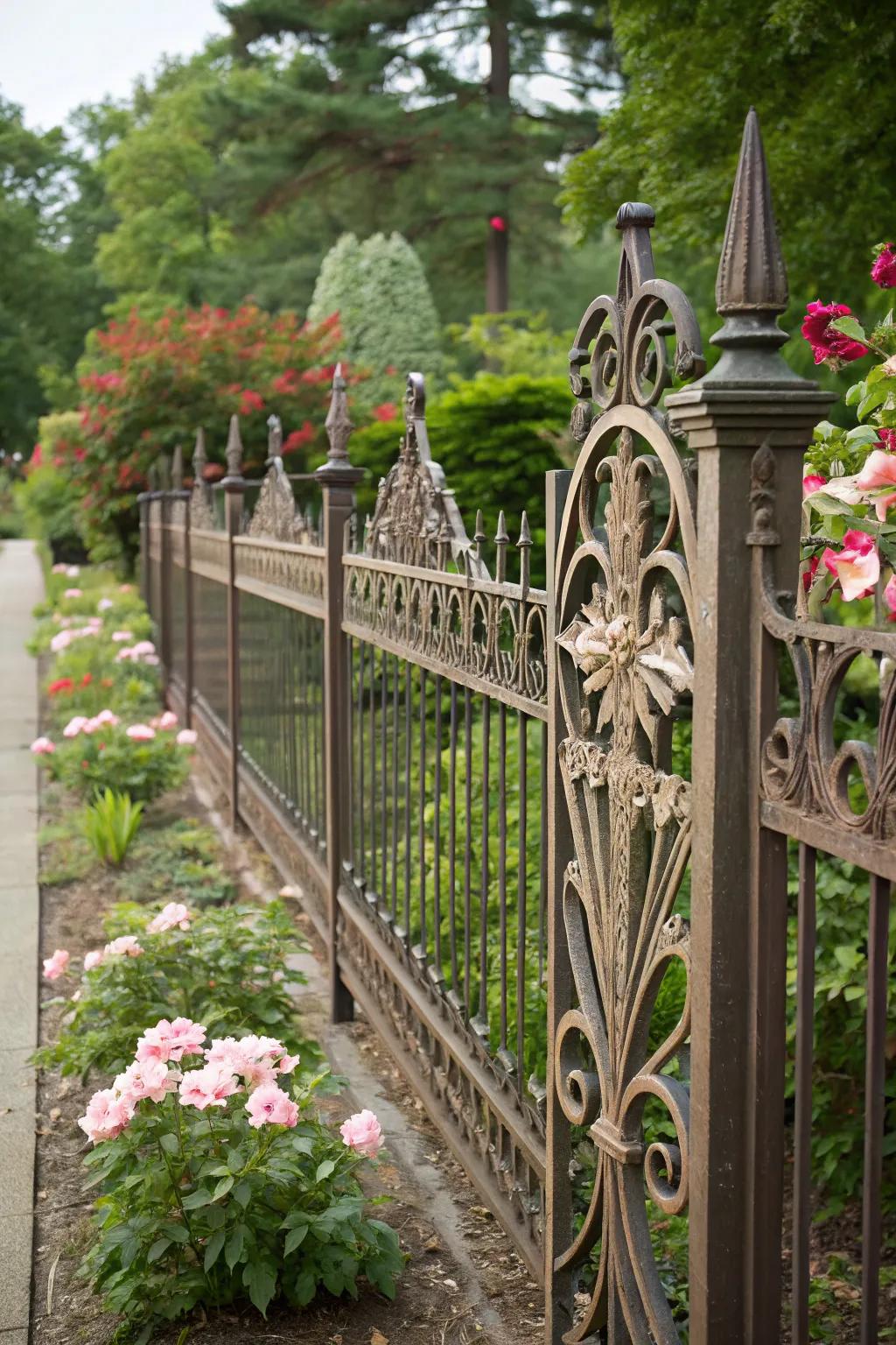 An artistic metal fence serving as both a boundary and a visual masterpiece.