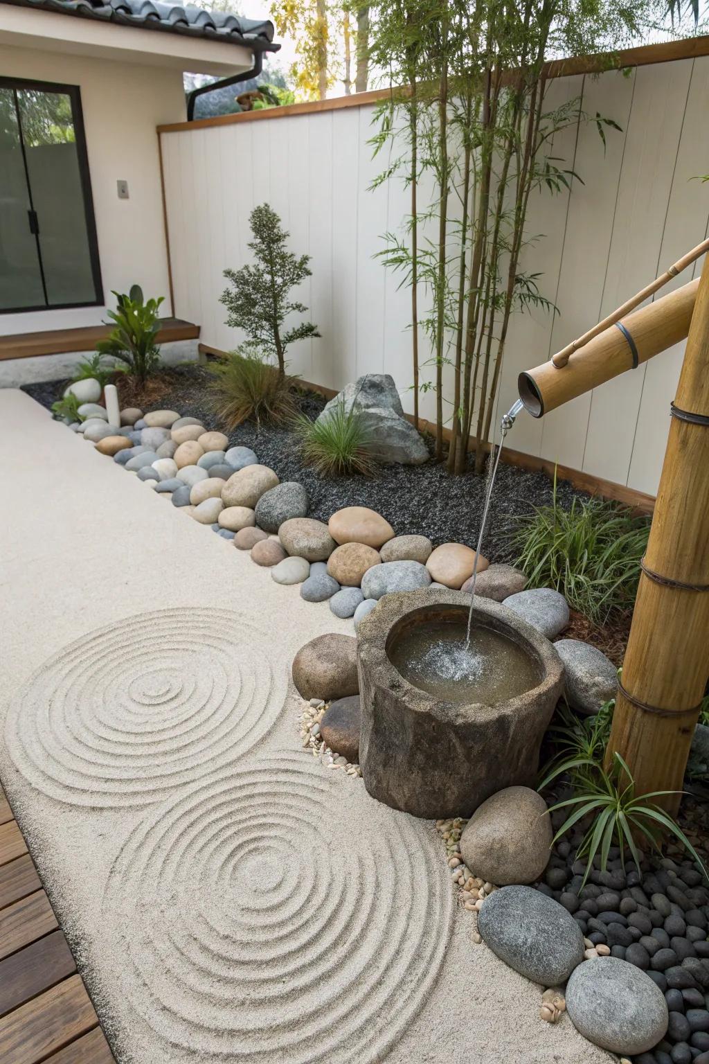 A calming Zen garden offering a tranquil escape.