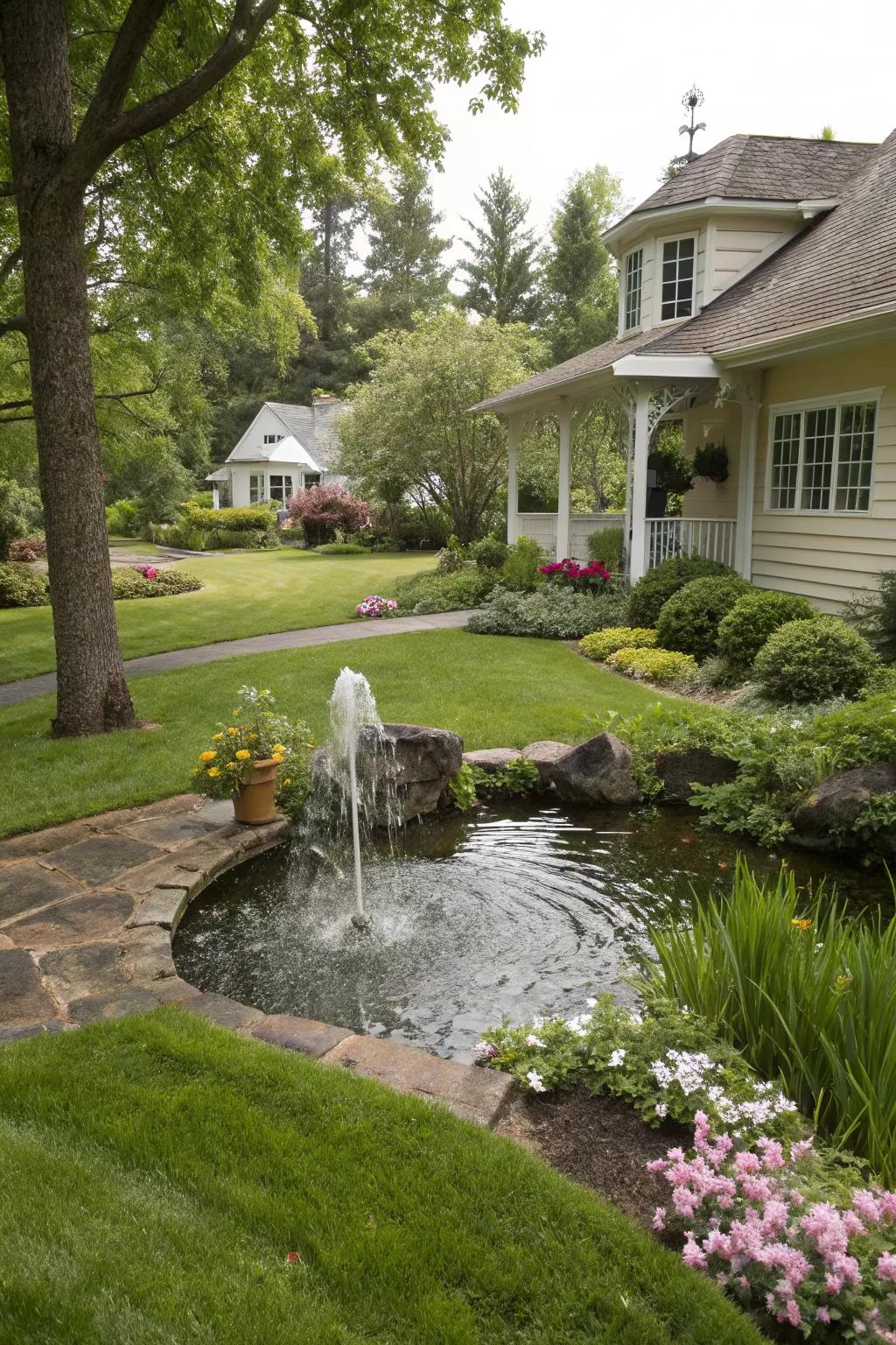 A water feature enhancing tranquility and beauty.