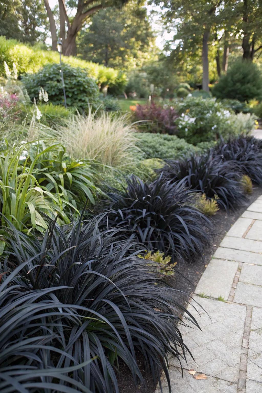 Dark foliage plants adding drama and contrast to a garden.