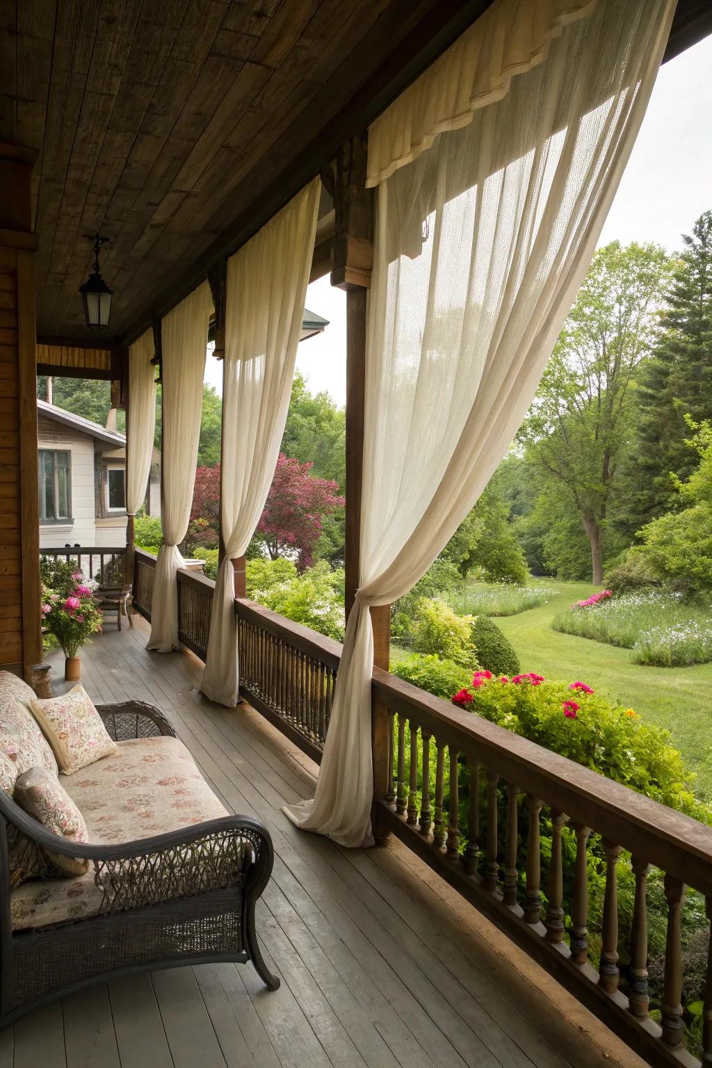 Outdoor curtains add elegance and privacy.