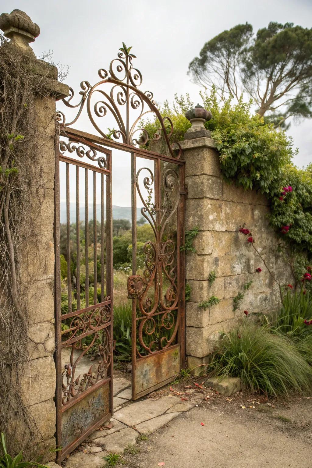 Turn a metal gate into captivating garden wall art.