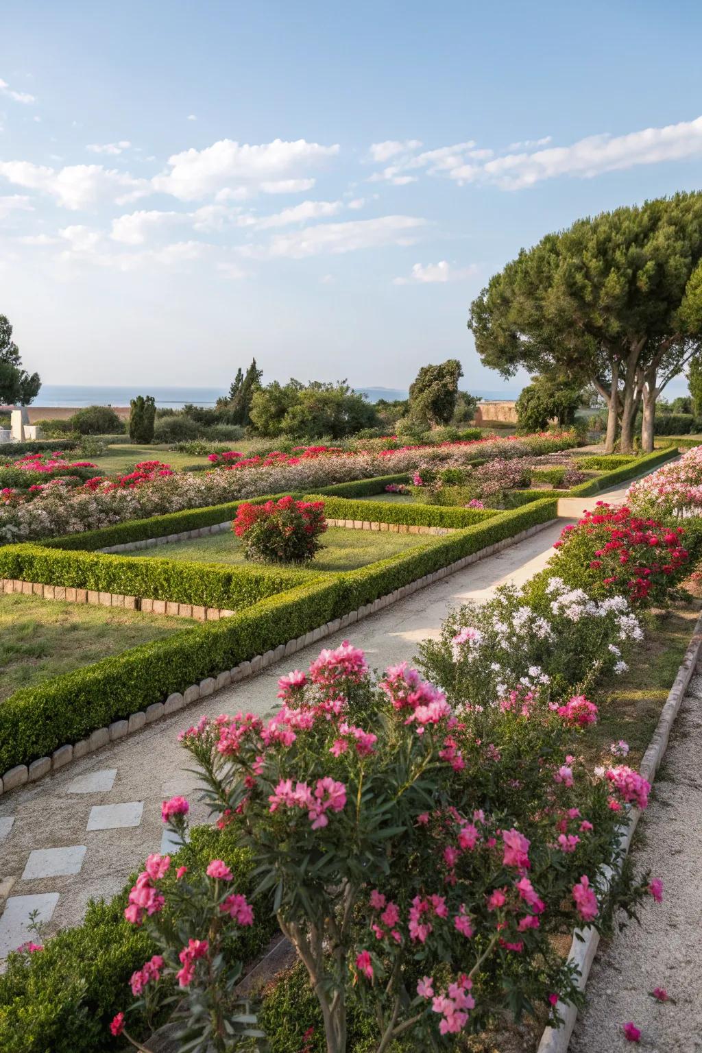 Add definition and color with oleander borders.