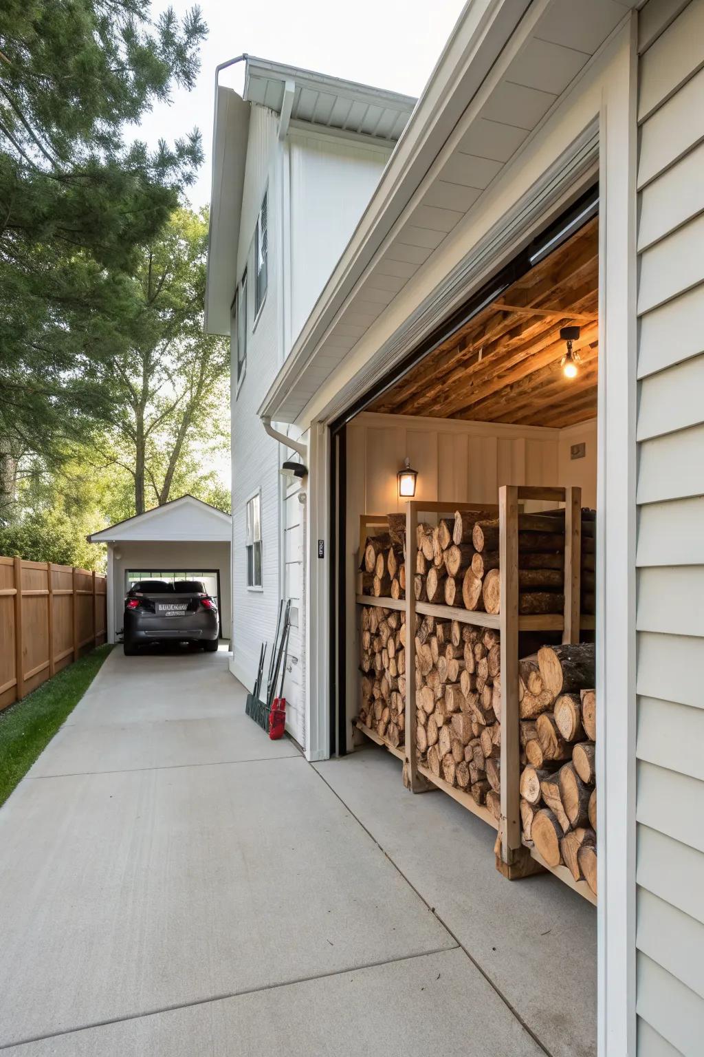 Firewood storage in breezeways combines utility and style.