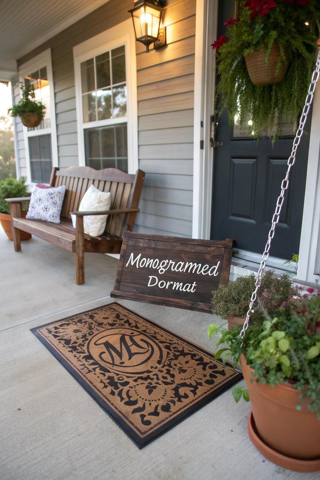 Personalized decor adds a unique touch to the porch.