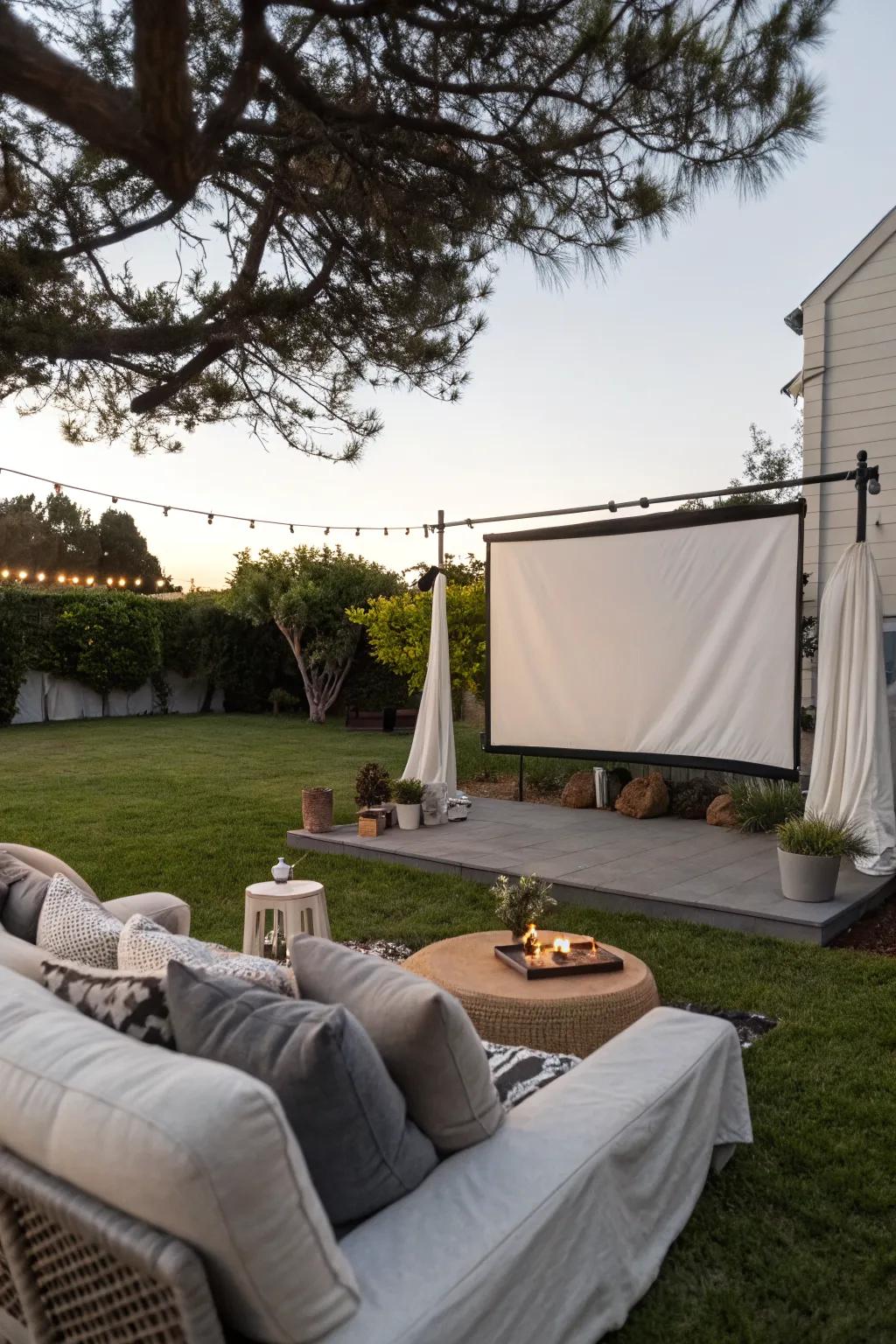 A backyard movie screen adds excitement to your 4th of July celebration.