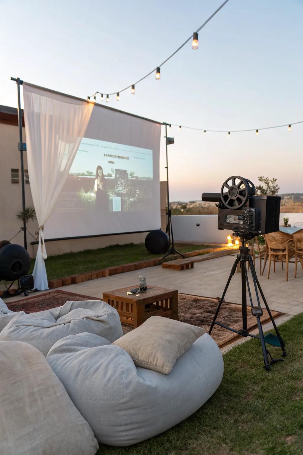 An outdoor cinema offers a unique movie-watching experience.