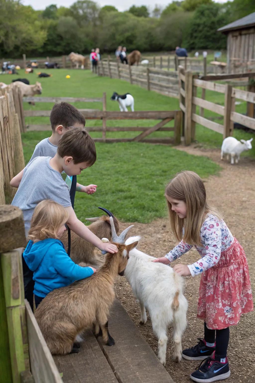 A petting zoo introduces a delightful surprise element to the celebration.