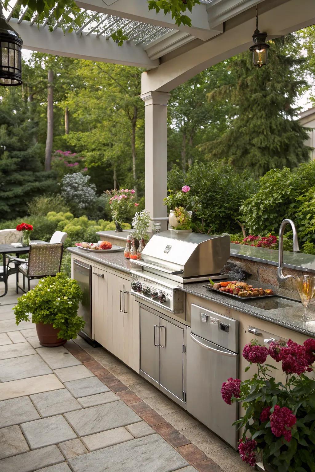Cook and entertain seamlessly with a chef’s outdoor kitchen.
