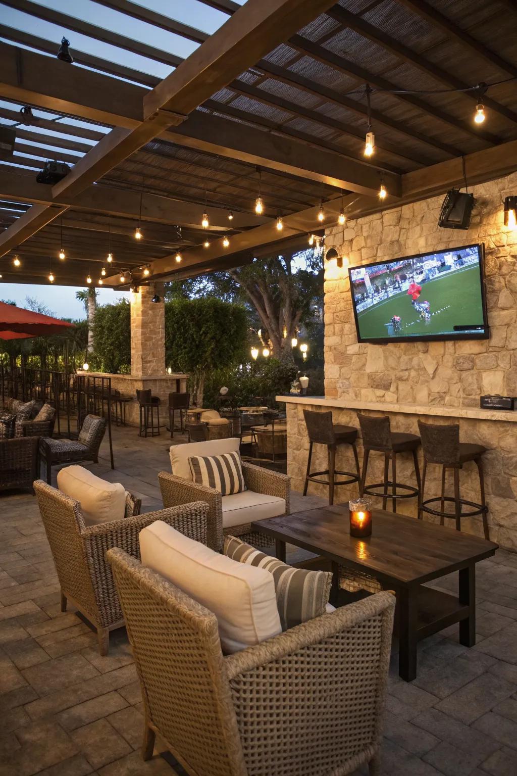 Weatherproof entertainment options enhance outdoor gatherings.