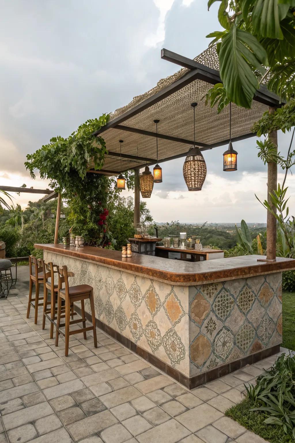 Textured tiles add depth and tactile interest to countertops.