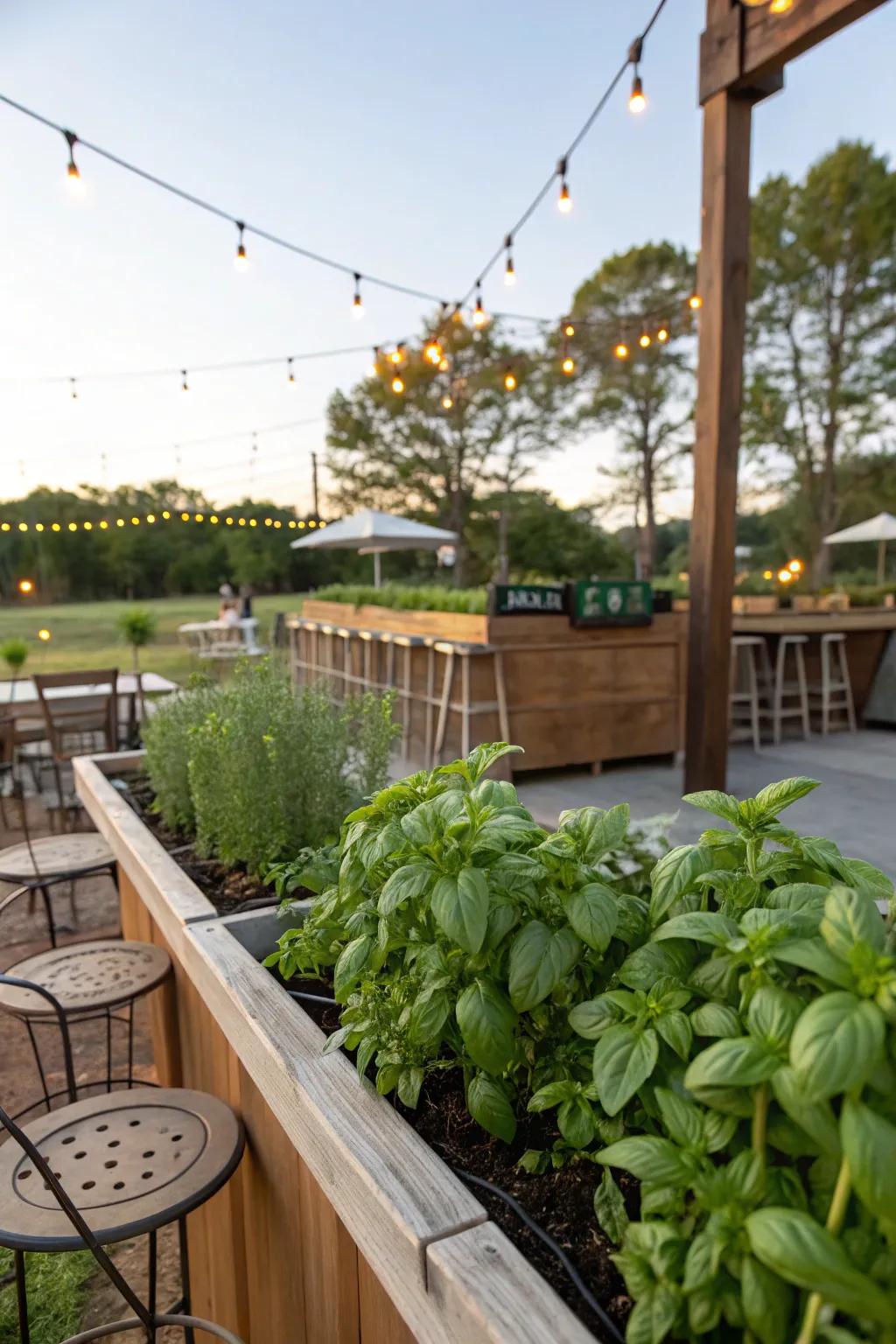 A cocktail garden provides fresh ingredients.
