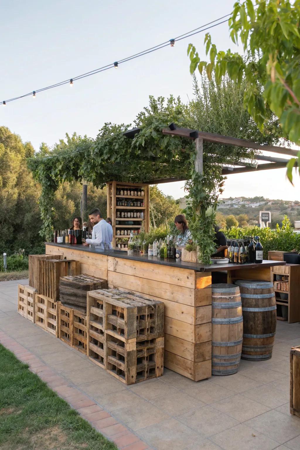 Recycled materials infuse your bar with rustic charm and sustainability.