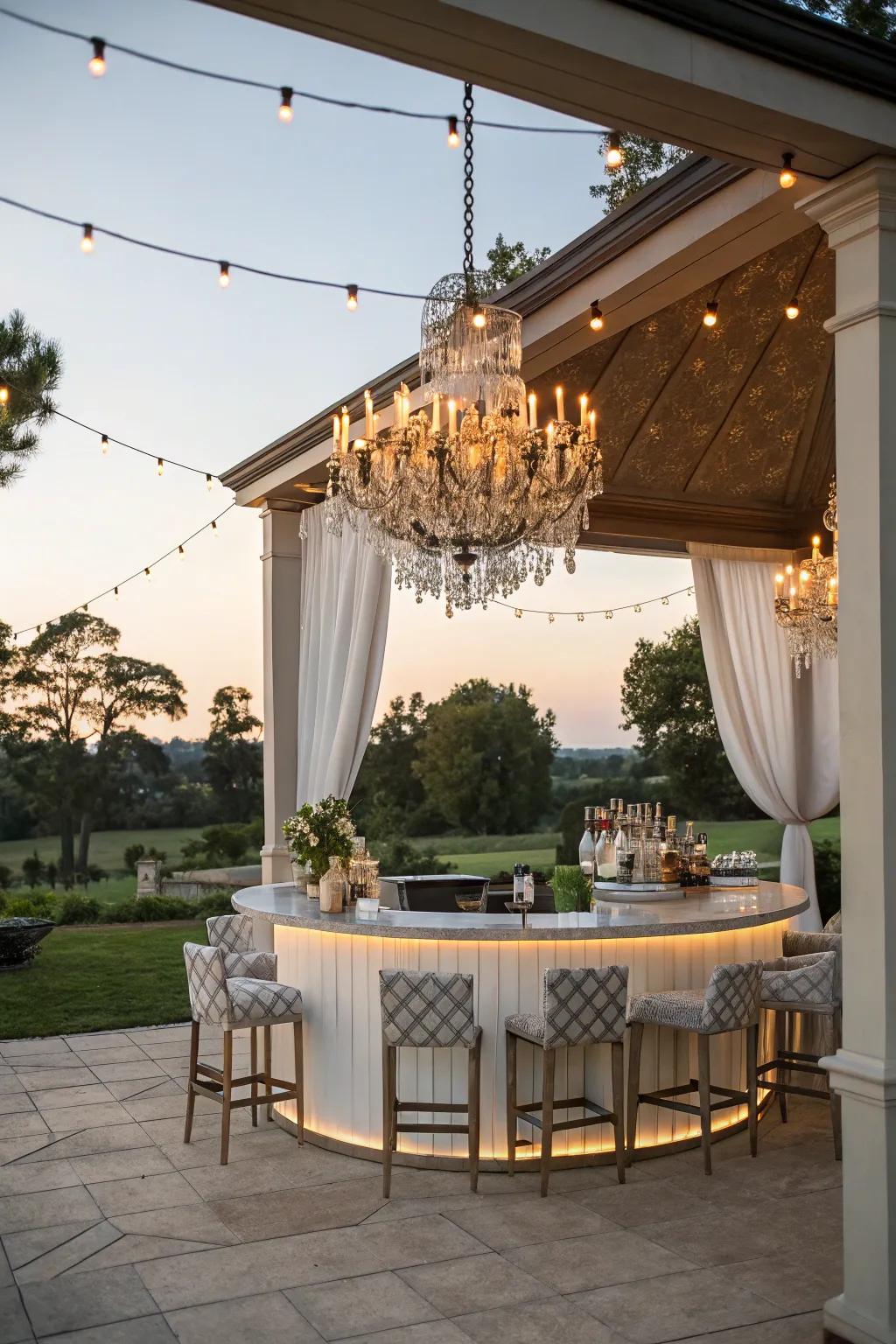 A chandelier adds elegance and sophistication to your bar.
