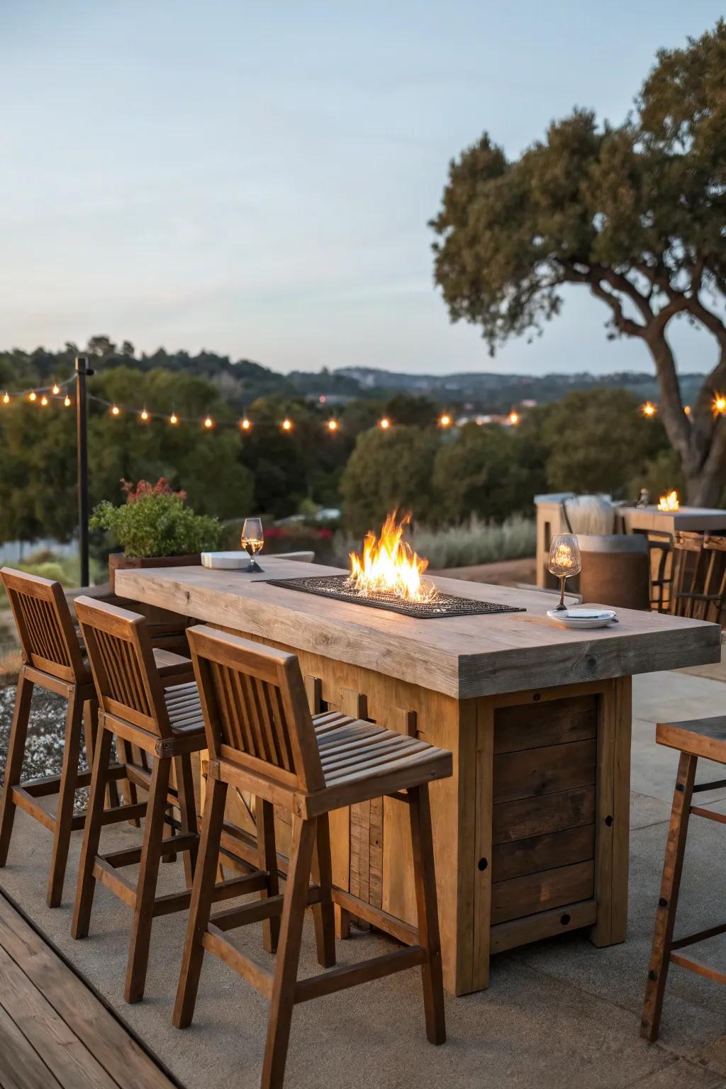 Combine warmth and style with a fire-feature bar table.