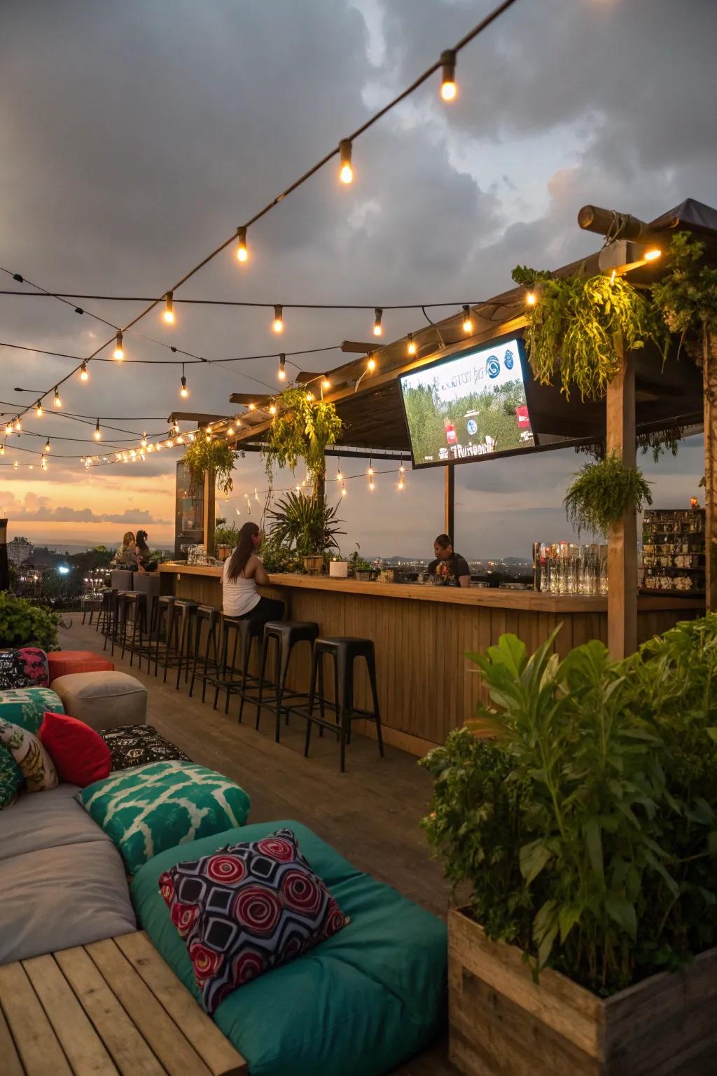 Set the mood with ambient lighting for your outdoor TV experience.