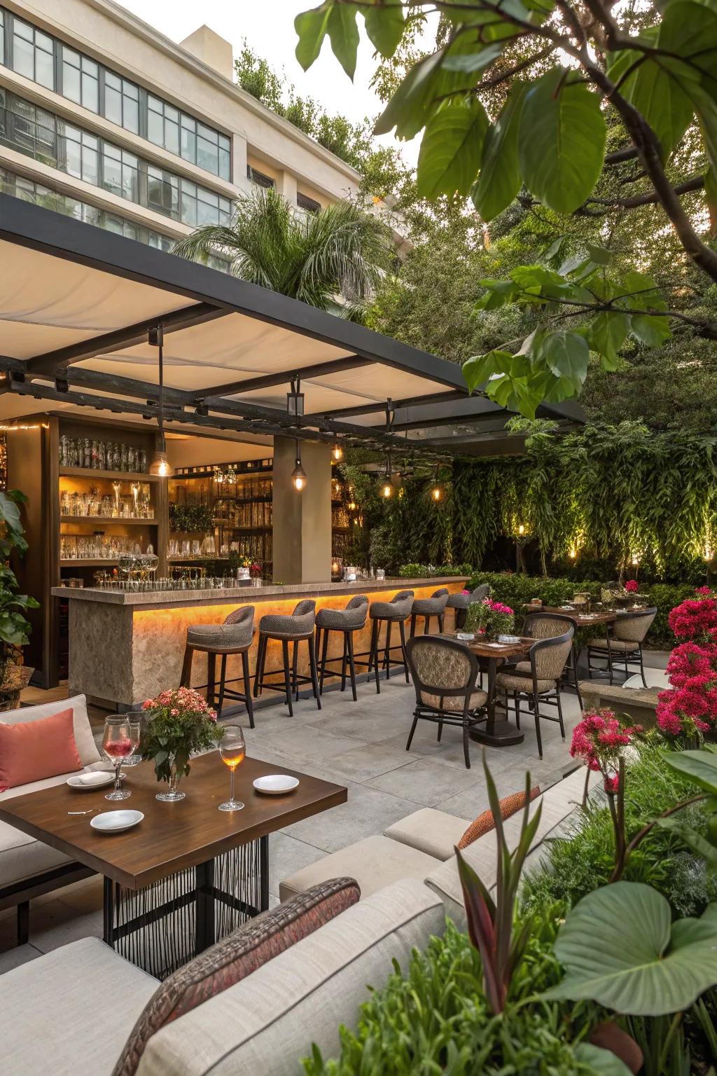 Maximize outdoor fun with a multifunctional bar space.