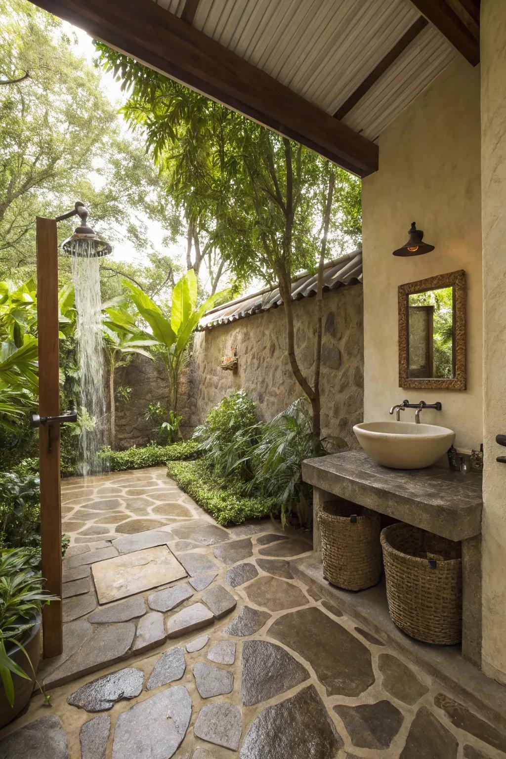 Natural stone adds an organic and grounding element.