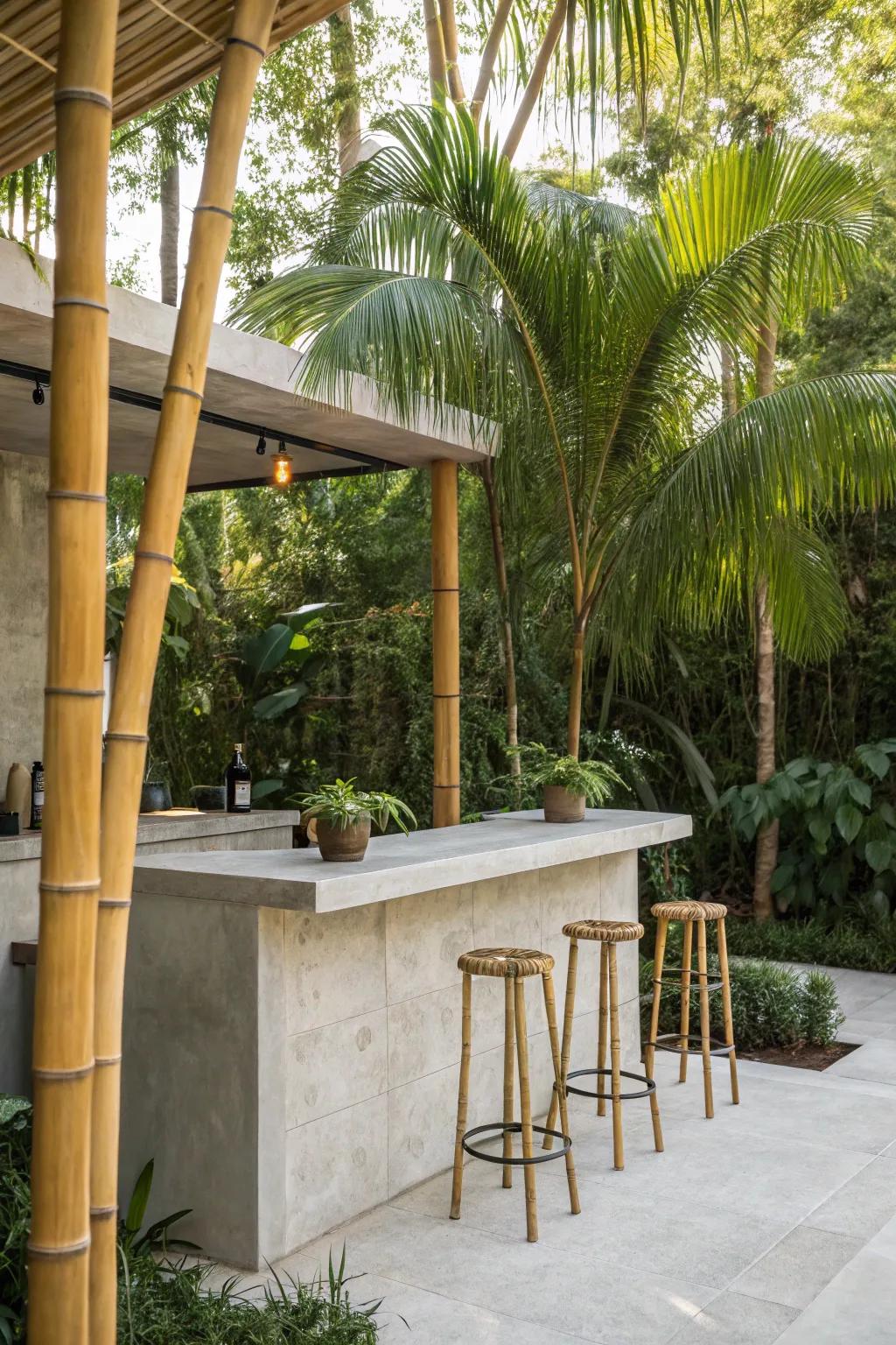 Tropical elements turn this bar into a festive oasis.