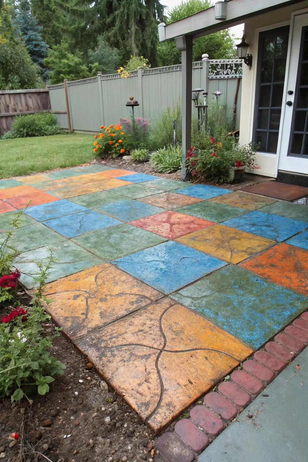 Colored stains adding personality to the patio.