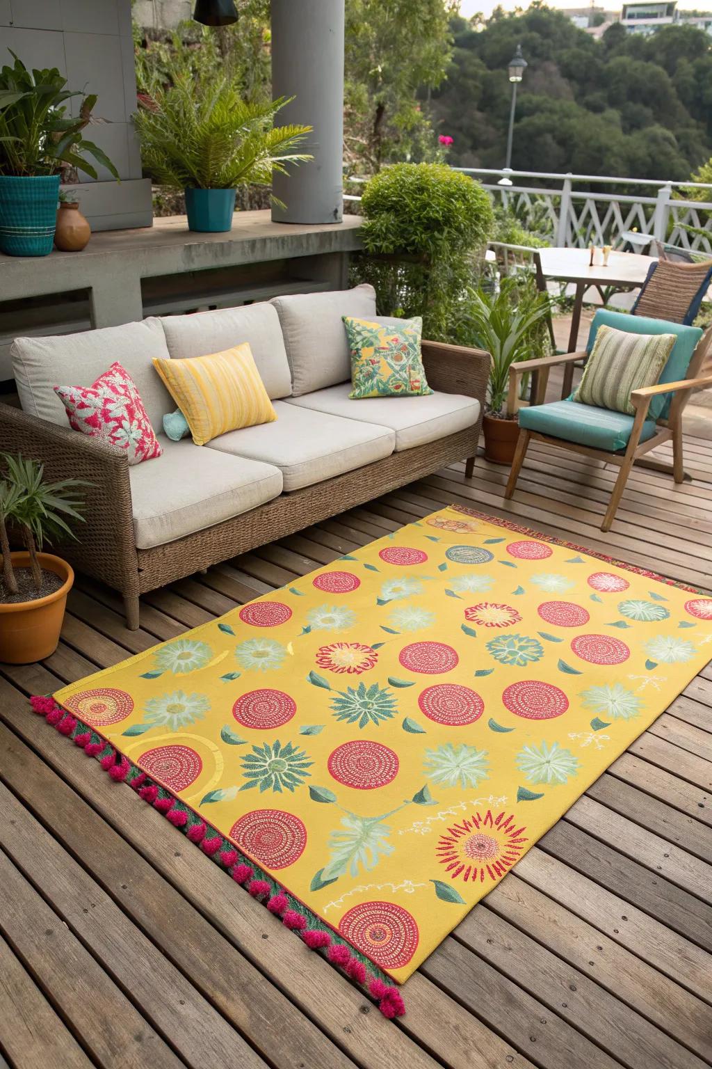 Define your space with a stylish outdoor rug.