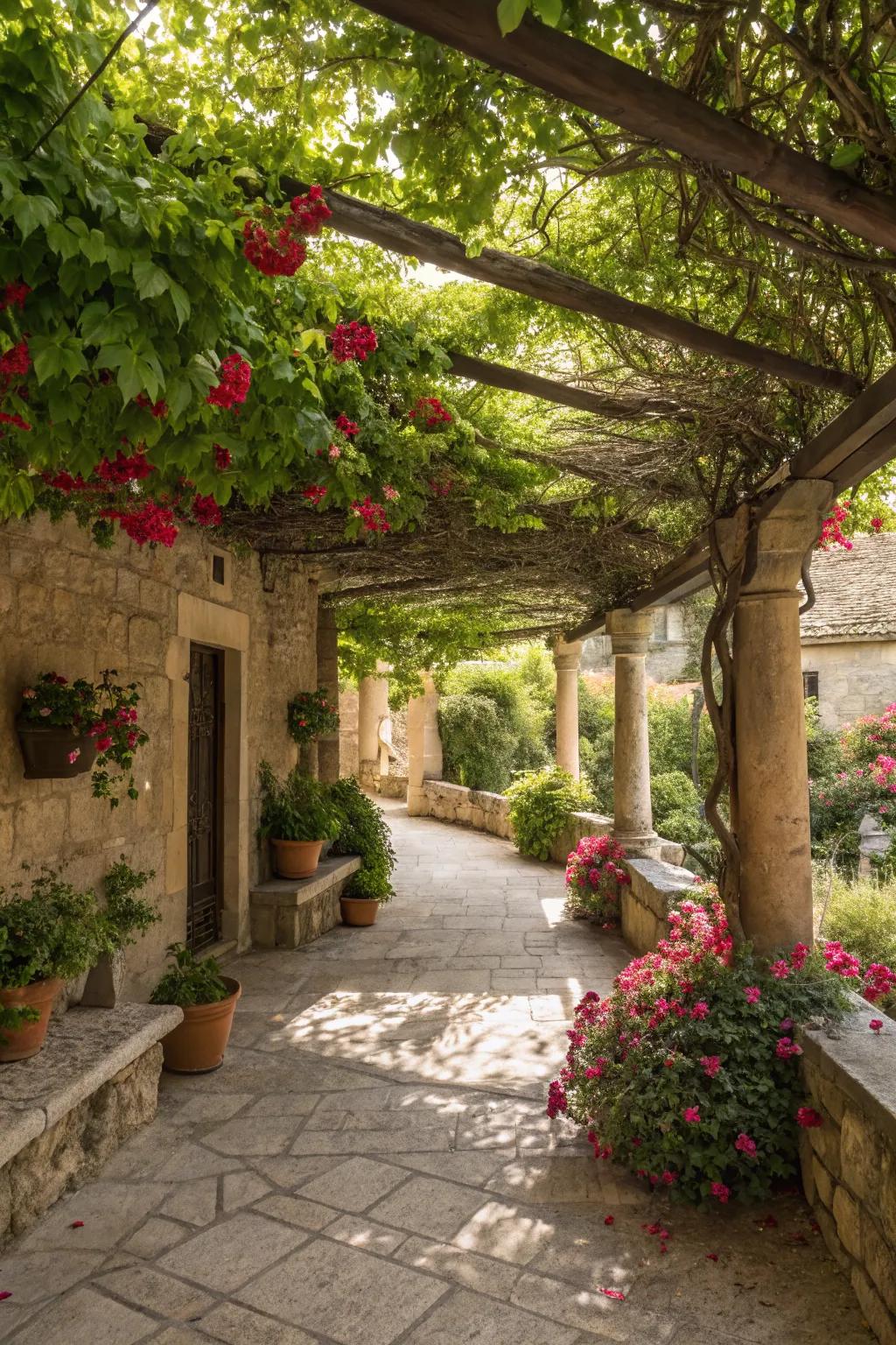 A pergola offers shade and style.