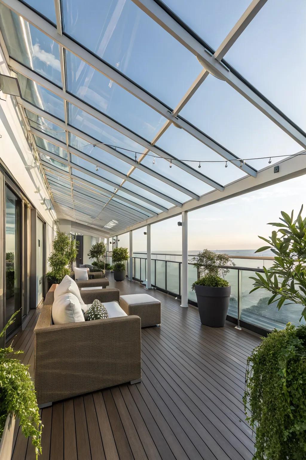 A glass-roofed deck for stunning sky views.