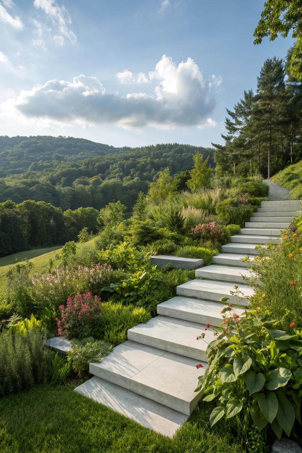 Floating steps add a whimsical, contemporary touch to your garden.