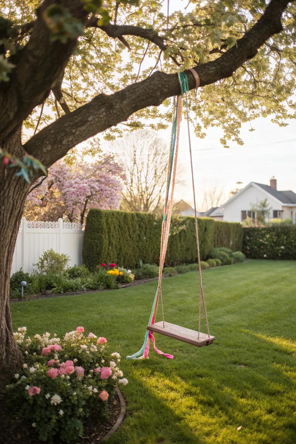 A garden swing adds a playful and relaxing element to your outdoor space.
