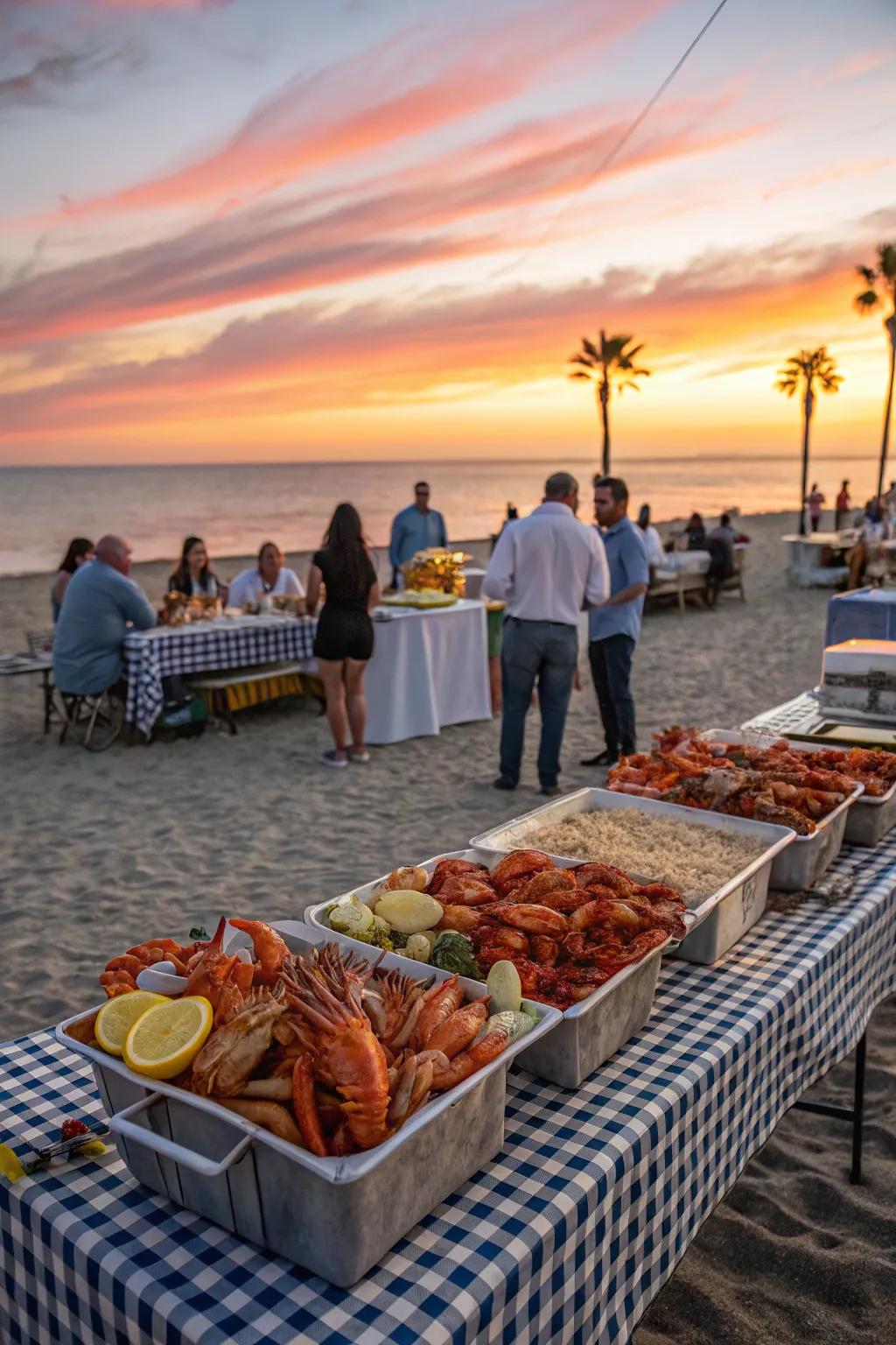 A vibrant seafood boil that's perfect for sunset dining.